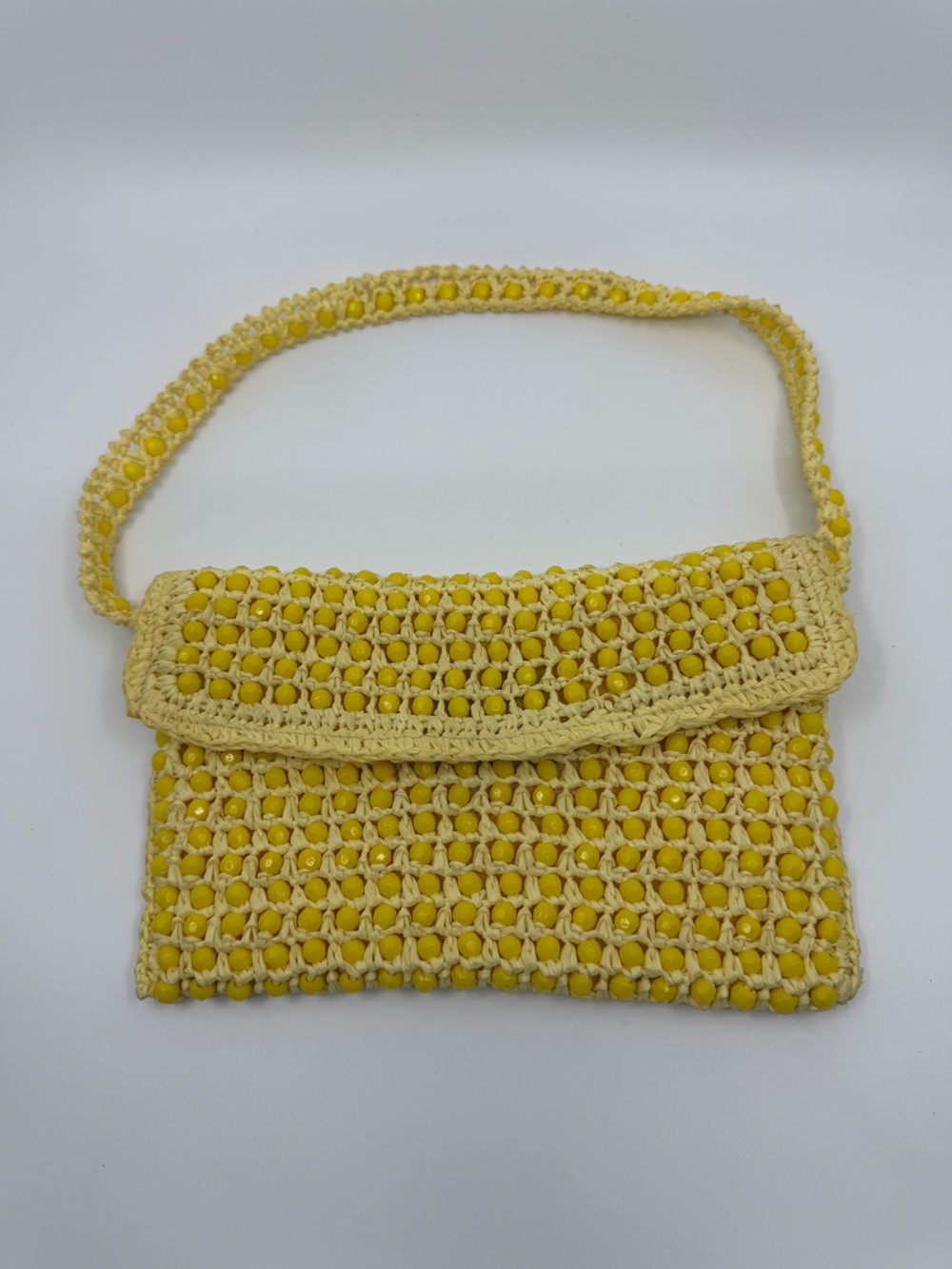 Handcrafted Yellow Beaded Crochet Satchel Italy
